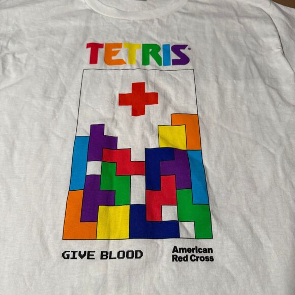 TETRIS 40th Anniversary Red Cross Blood Donor T-Shirt Size Medium Hanes Cotton - Picture 2 of 7